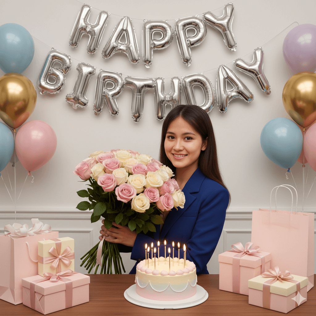 Birthday Girl with Background Decoration