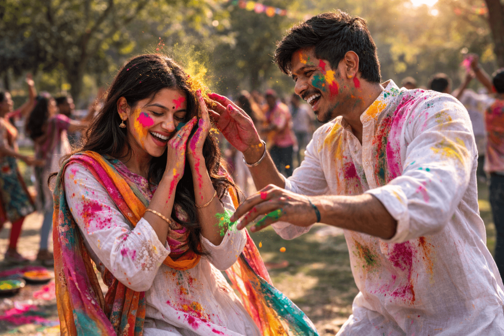 Couples playing with colors