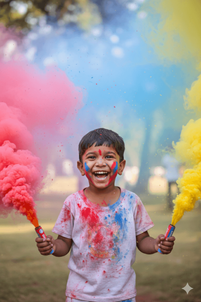 Little Boy with Color Smoke
