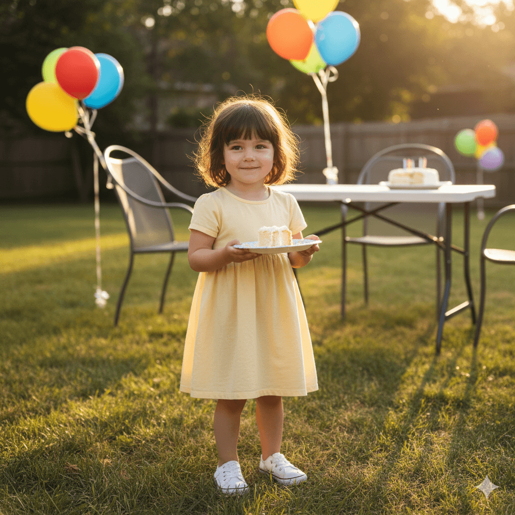 Little Girl at Birthday Party with a Cake