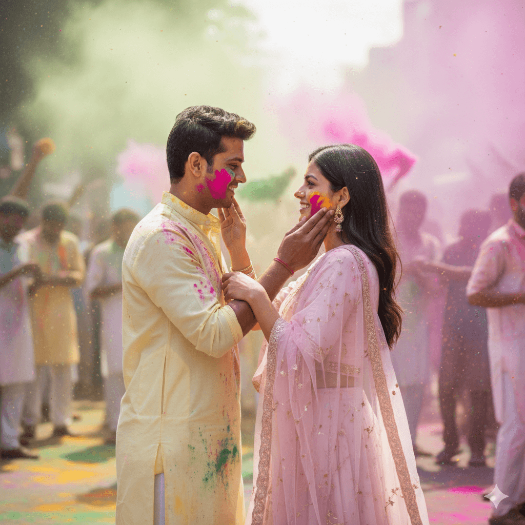 Romantic Couple Pose for Holi