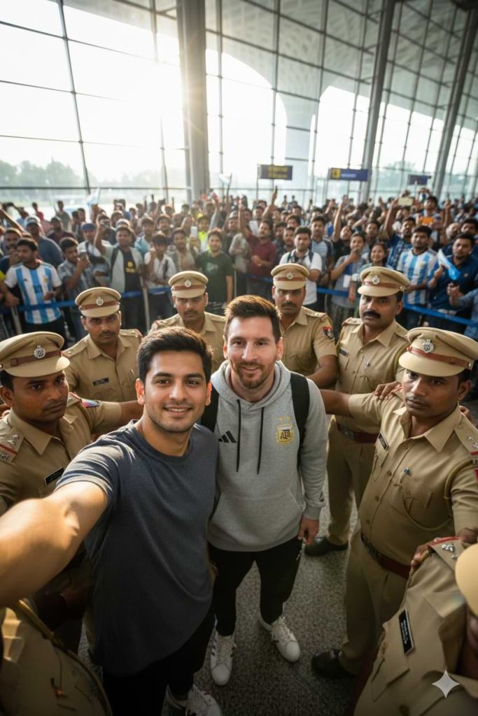 Selfie with Messi at Airport (1)