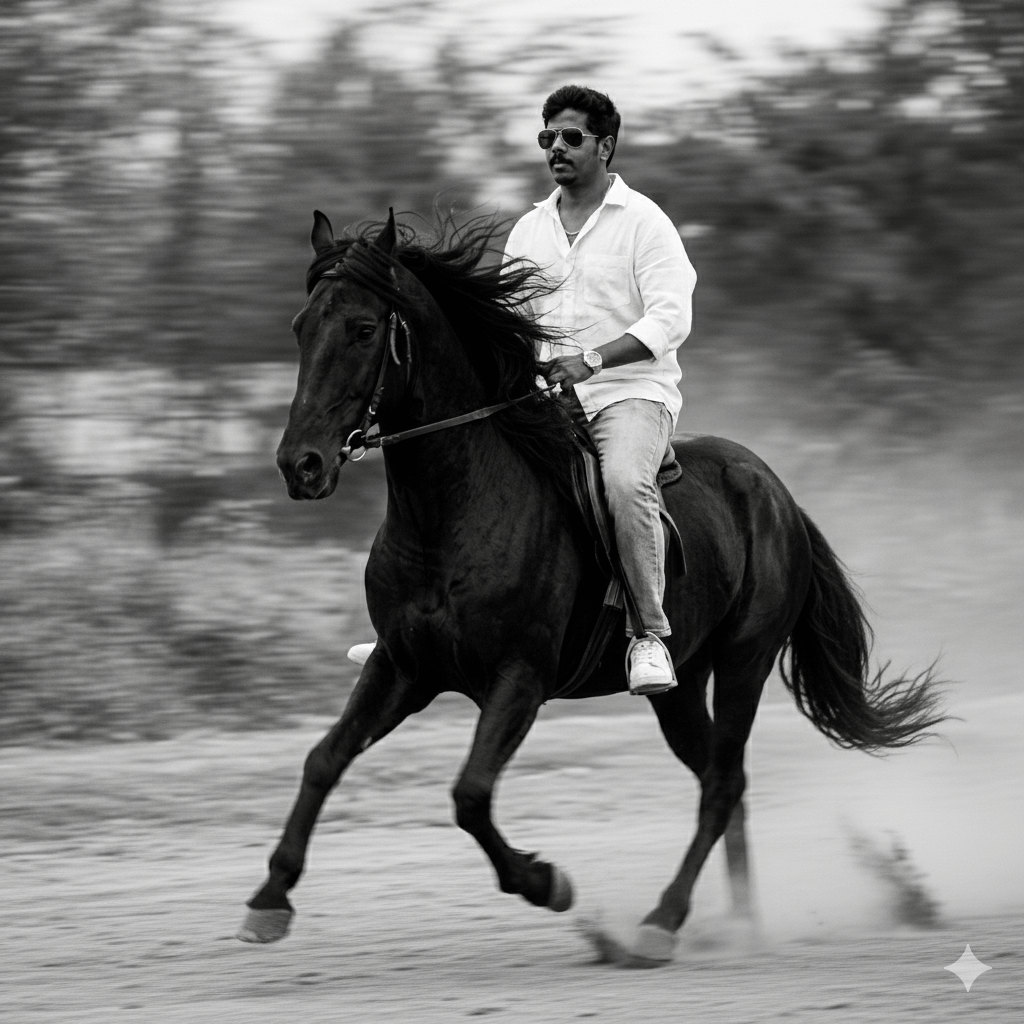 Young man riding horse