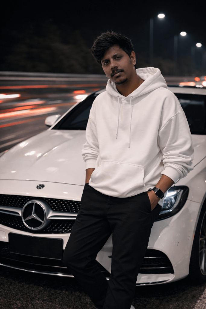 Boy with White Jacket and Car