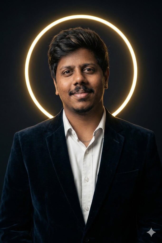 Neon ring-light portrait prompt