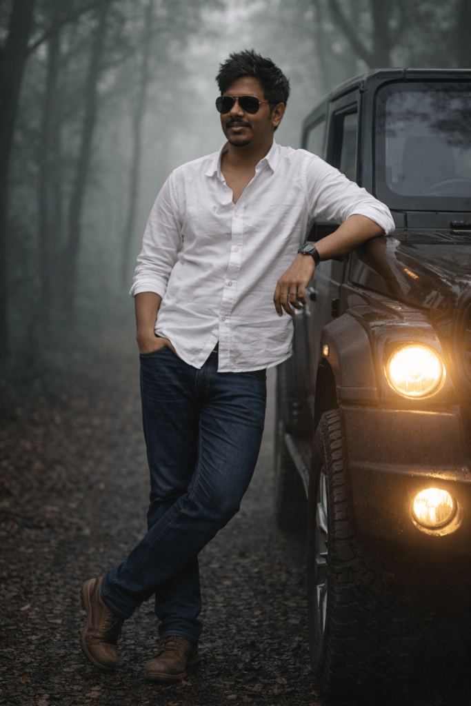 Picture with Black Car in fog