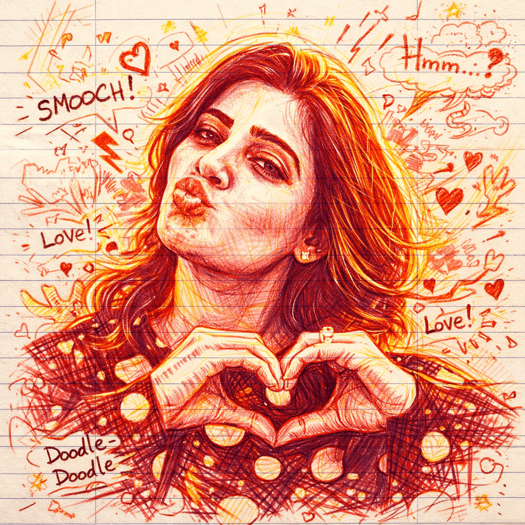 Red Ink Scribble Doodle art Portrait