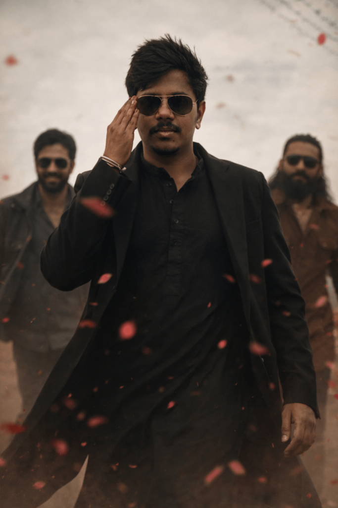 man walking with sunglasses and petals