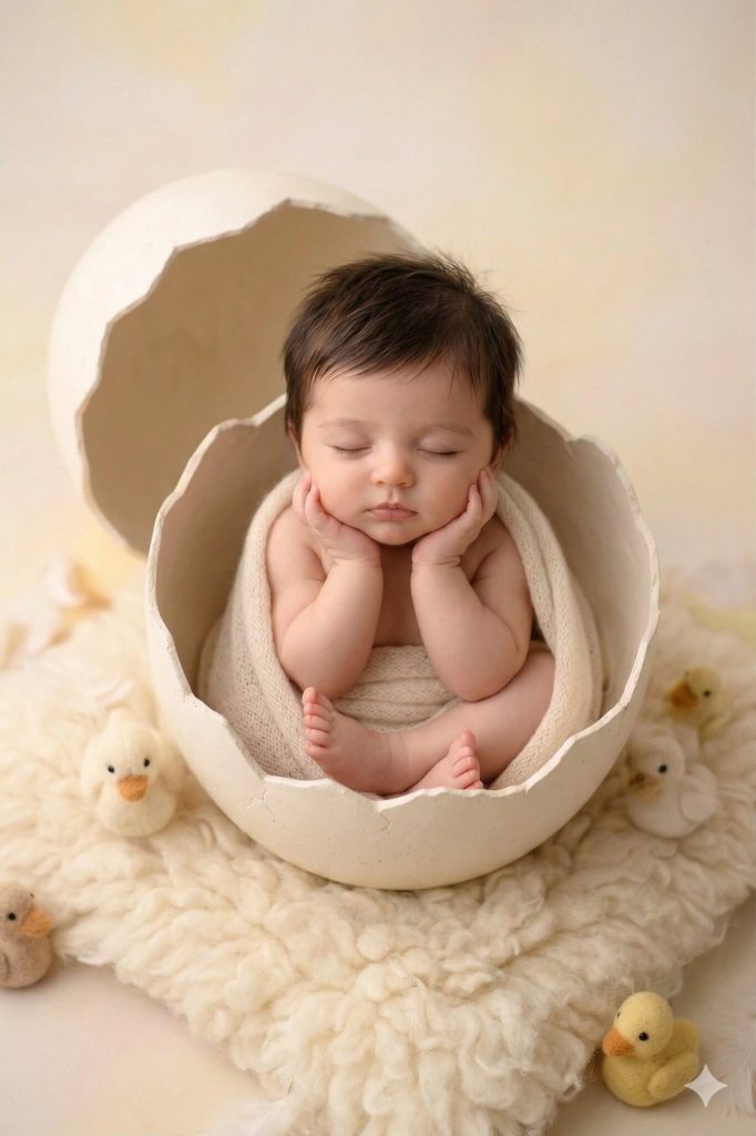 newborn baby from a cracked egg photoshoot AI prompts