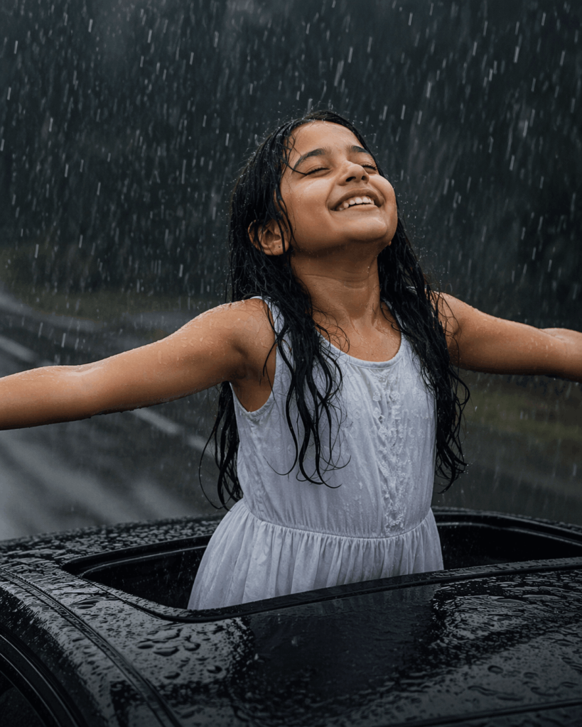 Girl enjoying the rain