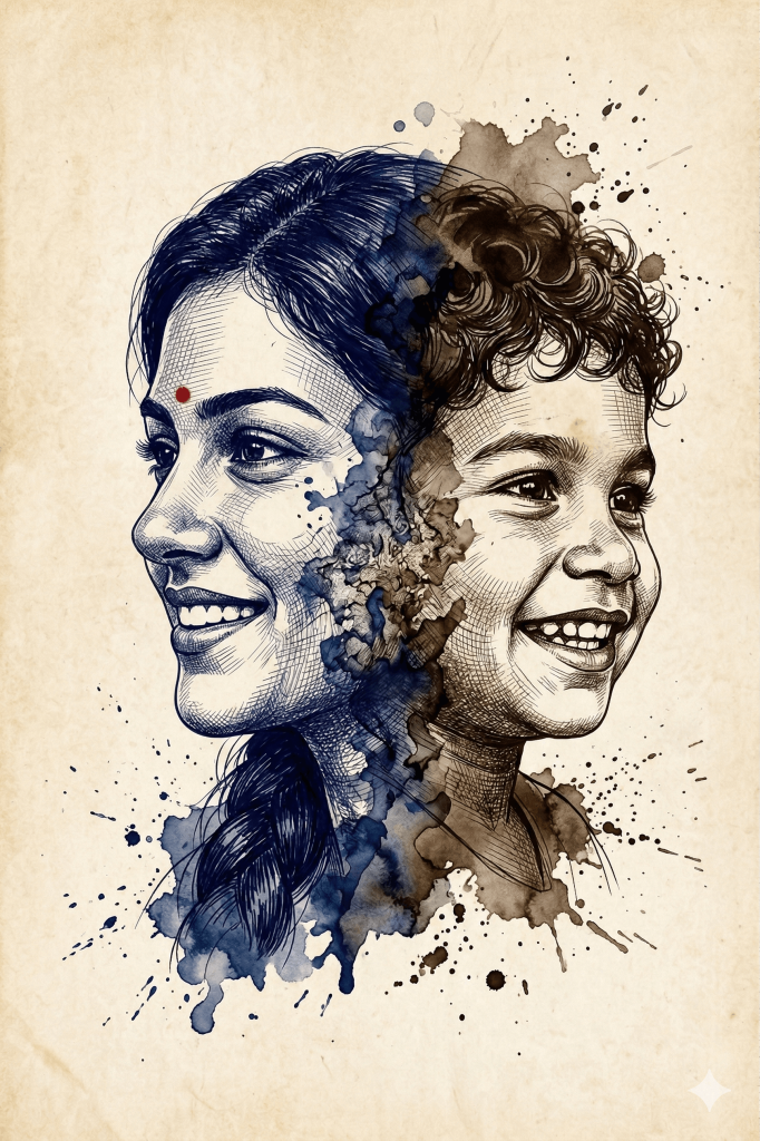 Mother and Son Pen Art