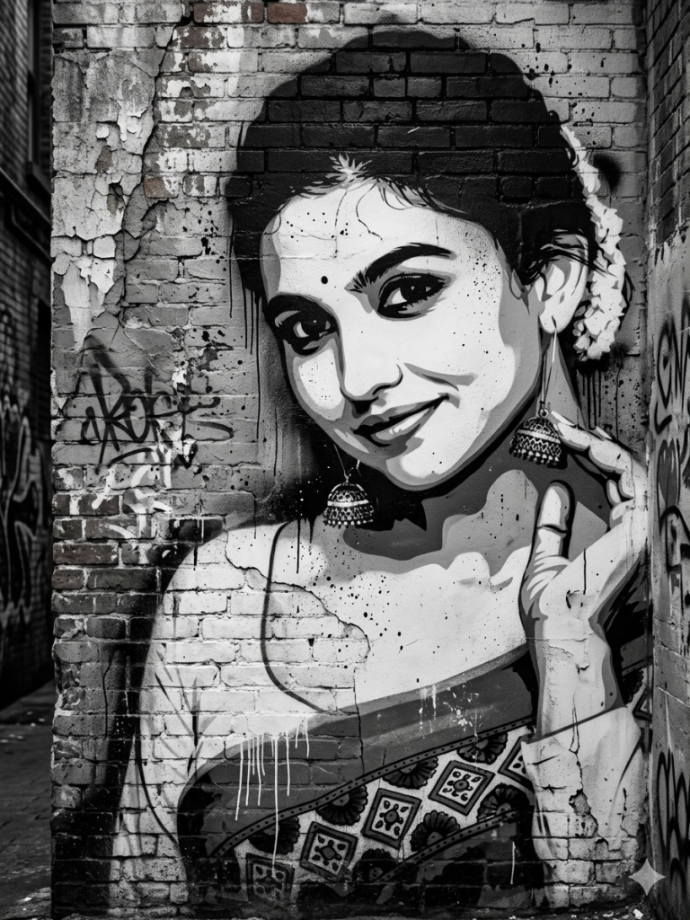  Stencil / Black & White Street Art - Mamitha Baiju 