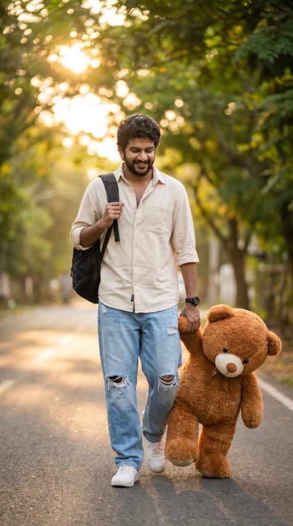 Boy with Teddy on Road