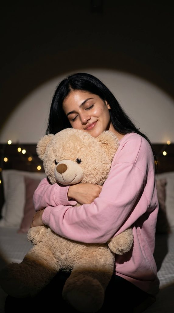 Girl hugs teddy