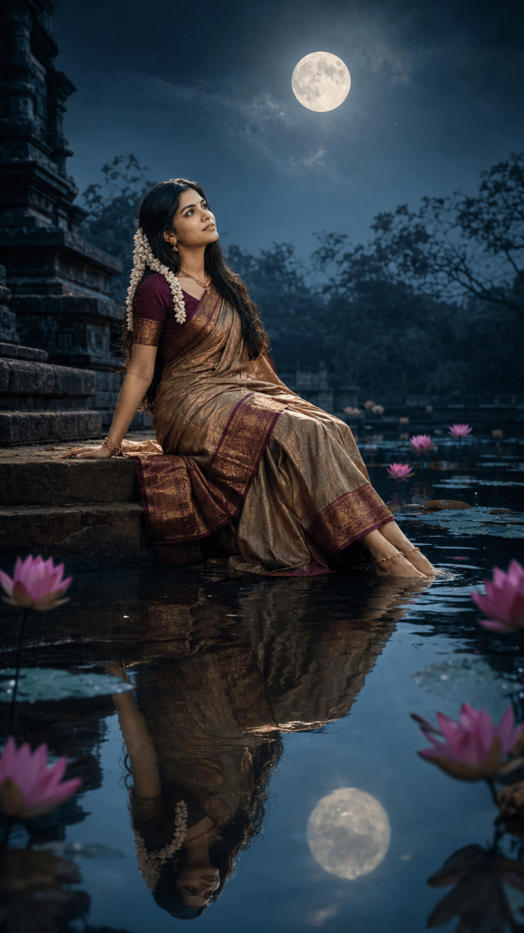 Girl looking at moon